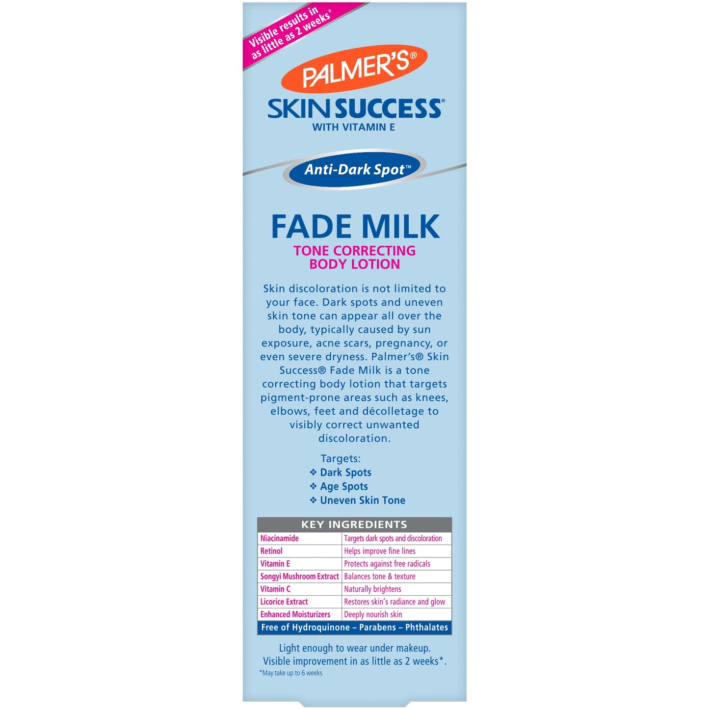Palmer's Skin Success Anti-Dark Spot Fade Milk Body Lotion, 8.5 Oz, Moisturizer with Niacinamide, Fades Age Spots, Helps Uneven Skin Tone