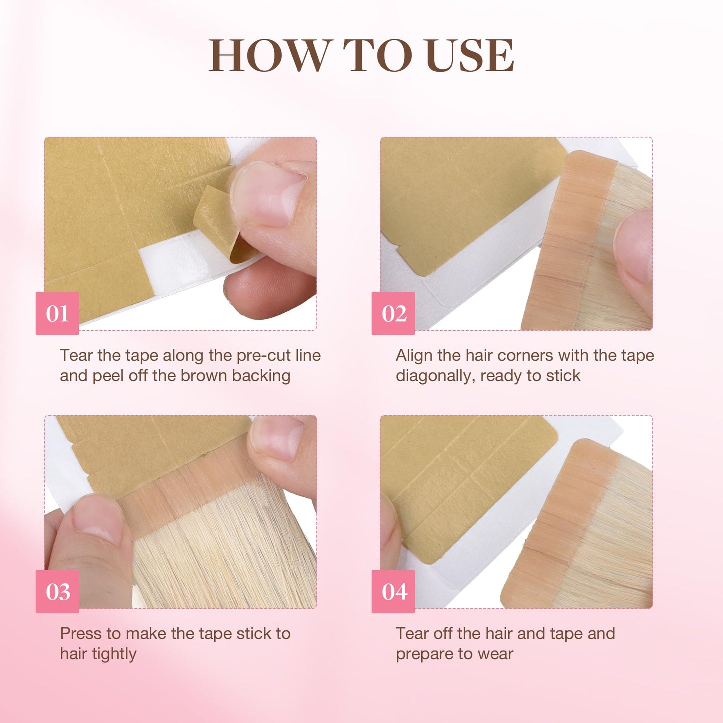 GOO GOO Hair Extension Double Sided Adhesive Replacement Tape, Professional Strong for Tape in Extensions 48pcs, 1.6 * 0.3inch per Piece Beauty and Personal Care GOO GOO