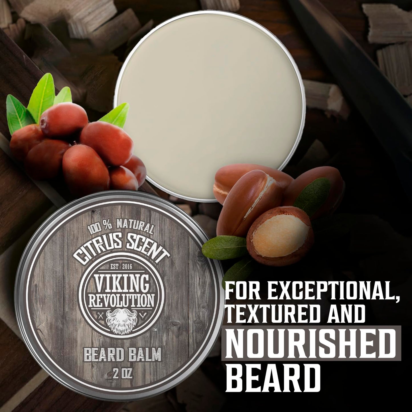Viking Revolution BEST DEAL Beard Balm with Argan Oil & Mango Butter - Styles, Strengthens & Softens Beards & Mustaches - Citrus Scent Leave
