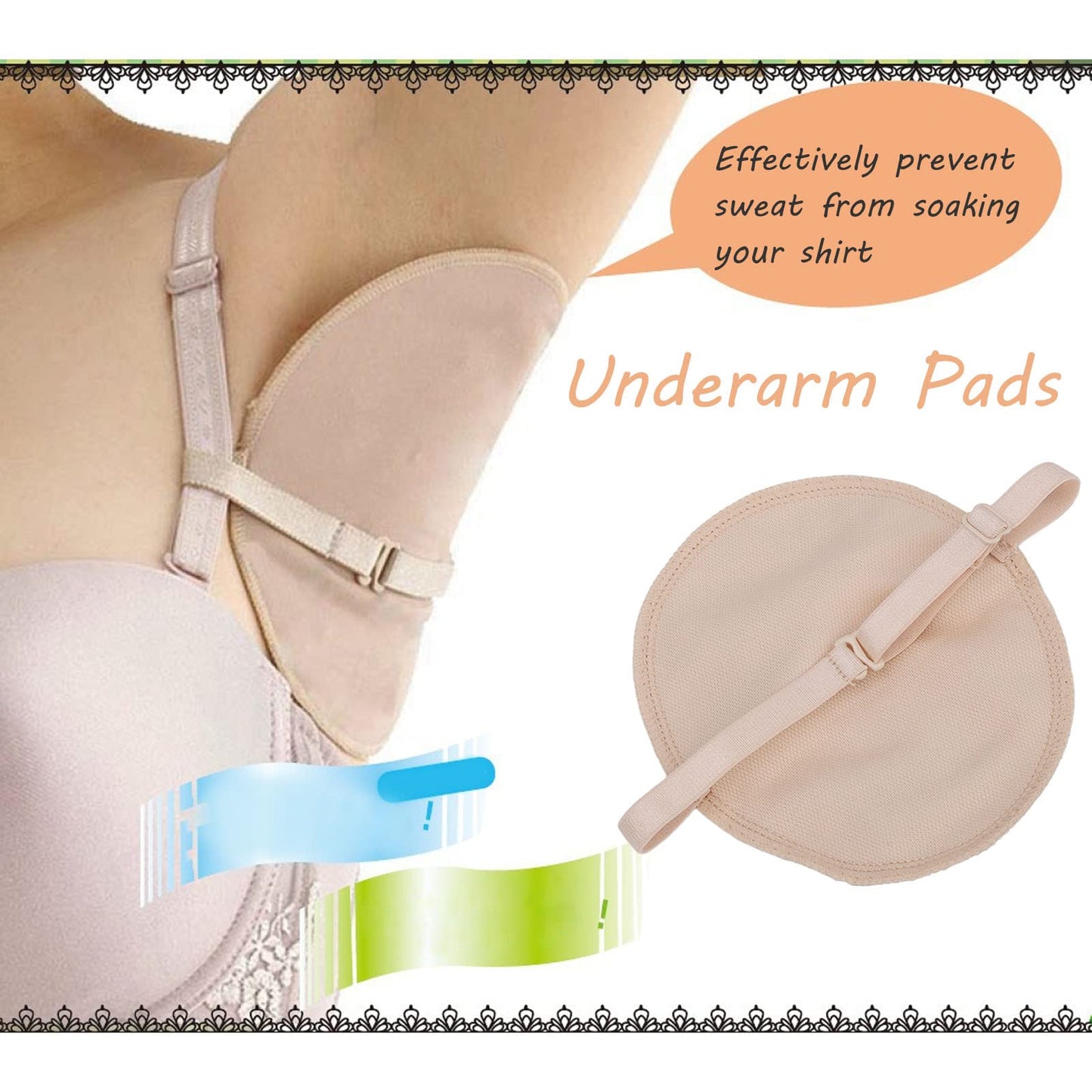 Dioche 2pcs Underarm, Reusable Adjusted Armpit, Breathable Cotton Armpit Sweat Strap Pads for Women Men, Non Sweat Armpit, Wholesale Business Beauty and Personal Care Dioche