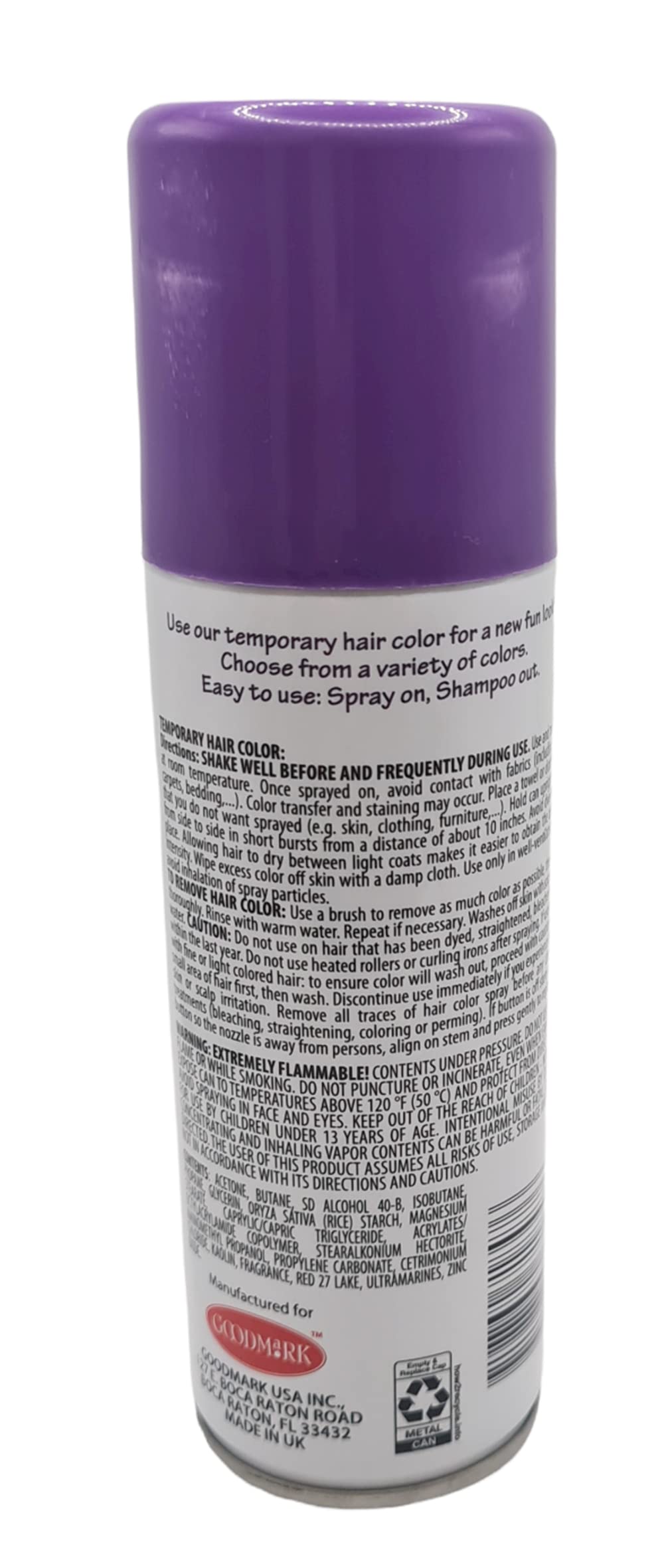 Spray On Wash Out Purple Hair Color Temporary Hairspray 3 ounces