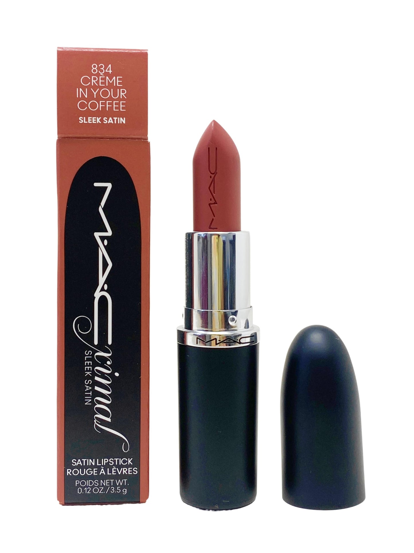 MAC Ximal Sleek Satin Lipstick - 834 Creme In Your Coffee (Midtone pink brown) 0.12 Oz / 3.5 g