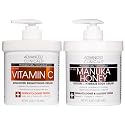 Advanced Clinicals Vitamin C Brightening Cream + Manuka Honey Body Lotion & Face Moisturizer 2pc Skincare Set For Women & Men | Body Butter Creams