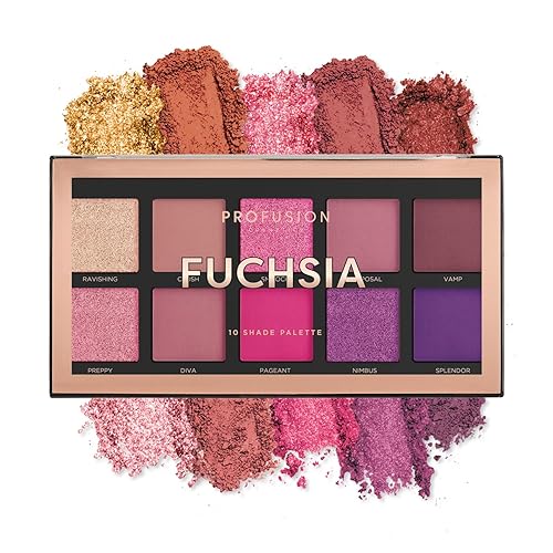 Profusion Cosmetics Fuchsia 10 Shades Eyeshadow Palette - Highly Pigmented, Long-Wearing, Intense Colour Payoff, Easy to Blend, Vegan & Cruelty-Free…