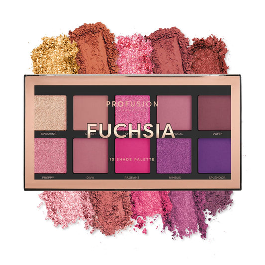 Profusion Cosmetics Fuchsia 10 Shades Eyeshadow Palette - Highly Pigmented, Long-Wearing, Intense Colour Payoff, Easy to Blend, Vegan & Cruelty-Free…