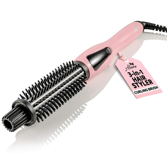 Alure Heated Styling Brush - 3-in-1 Ionic Hair Curler/Straightener with Anti-Scald Nylon Bristles, Electric Curl Wand for All Hair Types, Ideal as a