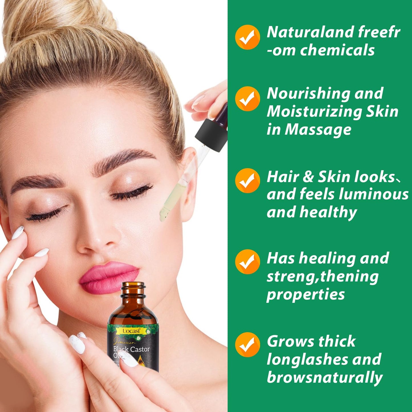 Jamaican Black Castor Oil - 100% Pure and Organic, Cold Pressed in Glass Bottles for Hair Growth, Eyebrow Nourishment, and Skin Hydration Beauty and Personal Care Uocasi