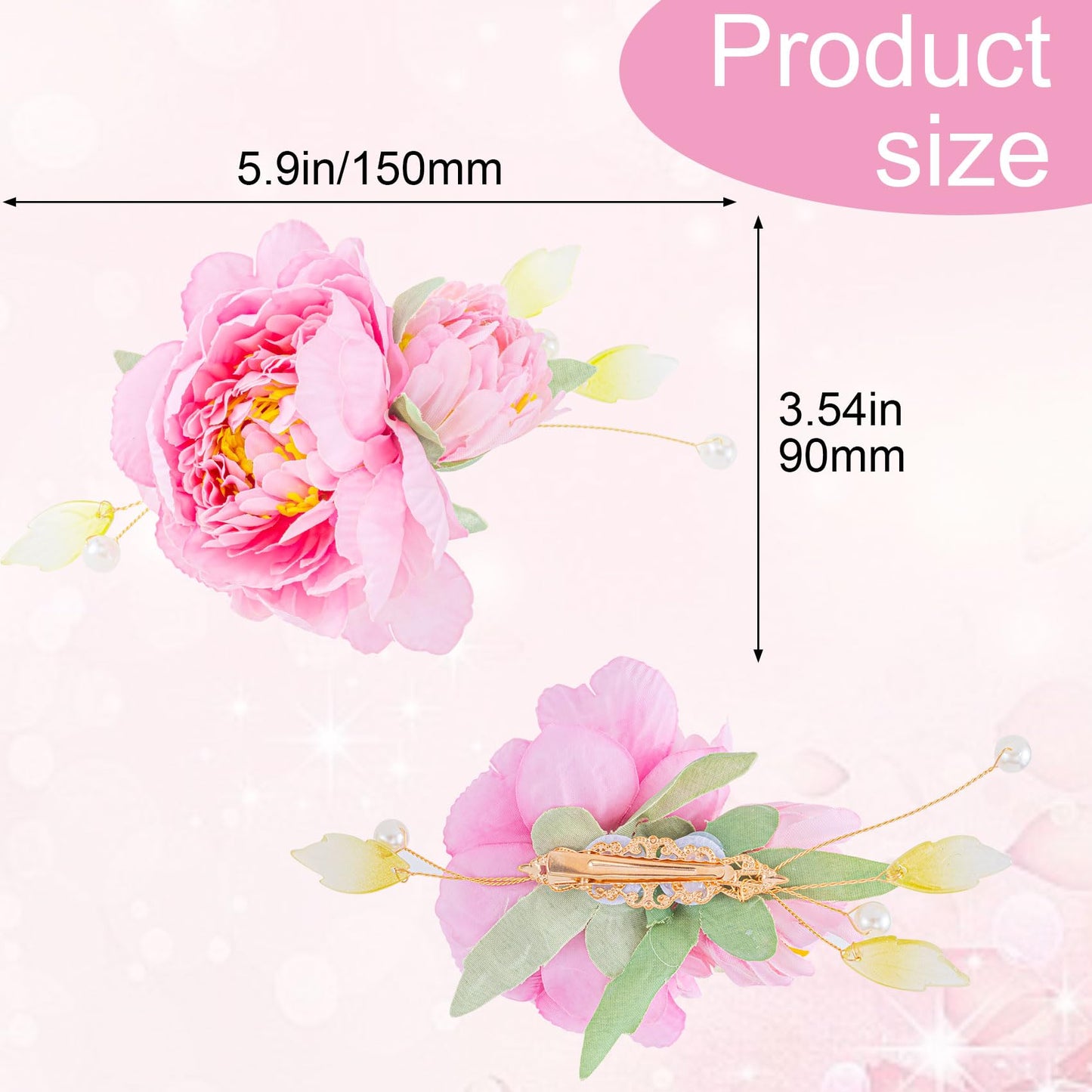 HINZIC 2pcs Silk Flower Hair Clips for Women, 2 in 1 Flower Brooch, Pearl Floral Hair Pins Barrettes for Women Girls Brides Party Wedding Decor Hair