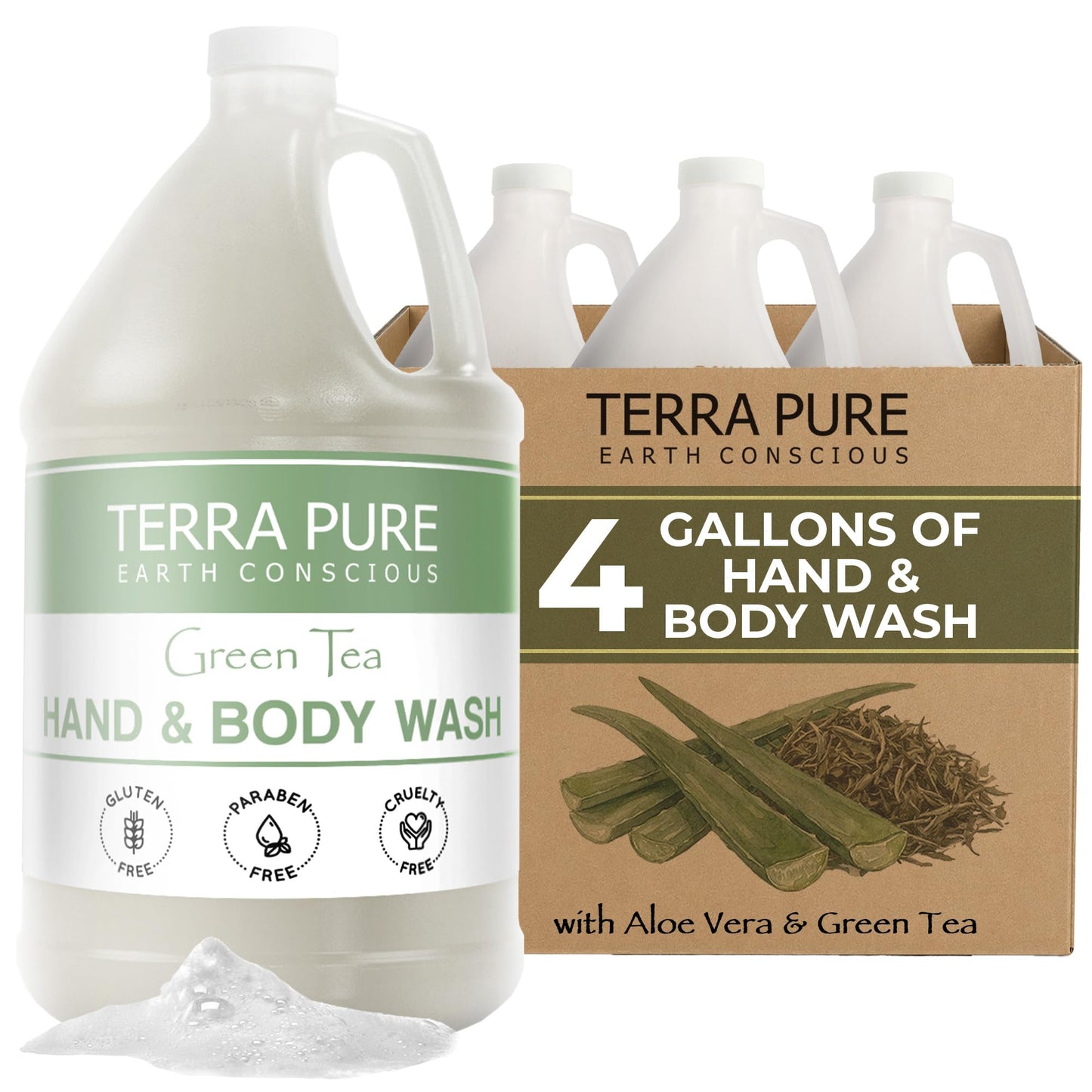 Terra Pure Hotel Hand & Body Wash Soap | Four Gallons | Designed to Refill Soap Dispensers (Set of 4)