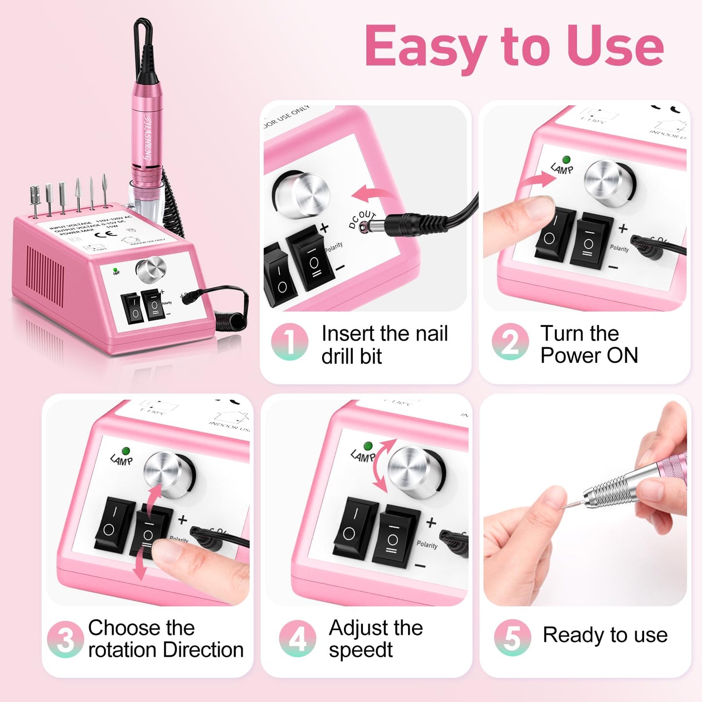 Jiasheng Electric Nail Drill, 30000rpm Professional Nail Drill Machine, Compact Electrical Nail File Kit for Acrylic Gel Nails Efile Drill