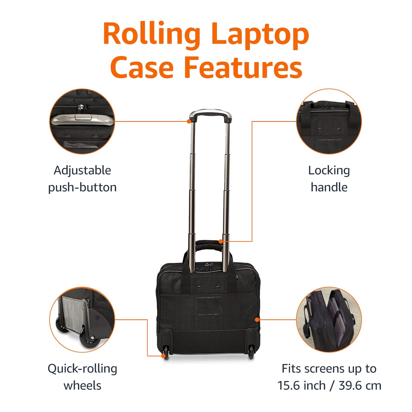 Amazon Basics Rolling Laptop Case, 15.6 in, Black