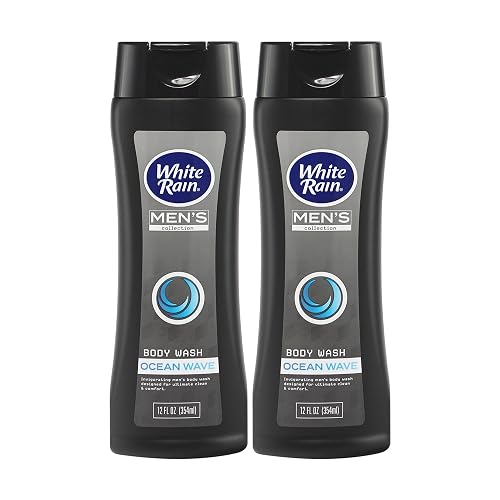 White Rain Mens Body Wash, 12 fl oz, Pack of 2 - Body Wash for Men with Vitamin E, Aloe & Marine Extracts, Paraben Free Shower Gel, Cool Ocean Wave