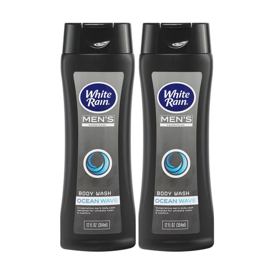 White Rain Mens Body Wash, 12 fl oz, Pack of 2 - Body Wash for Men with Vitamin E, Aloe & Marine Extracts, Paraben Free Shower Gel, Cool Ocean Wave