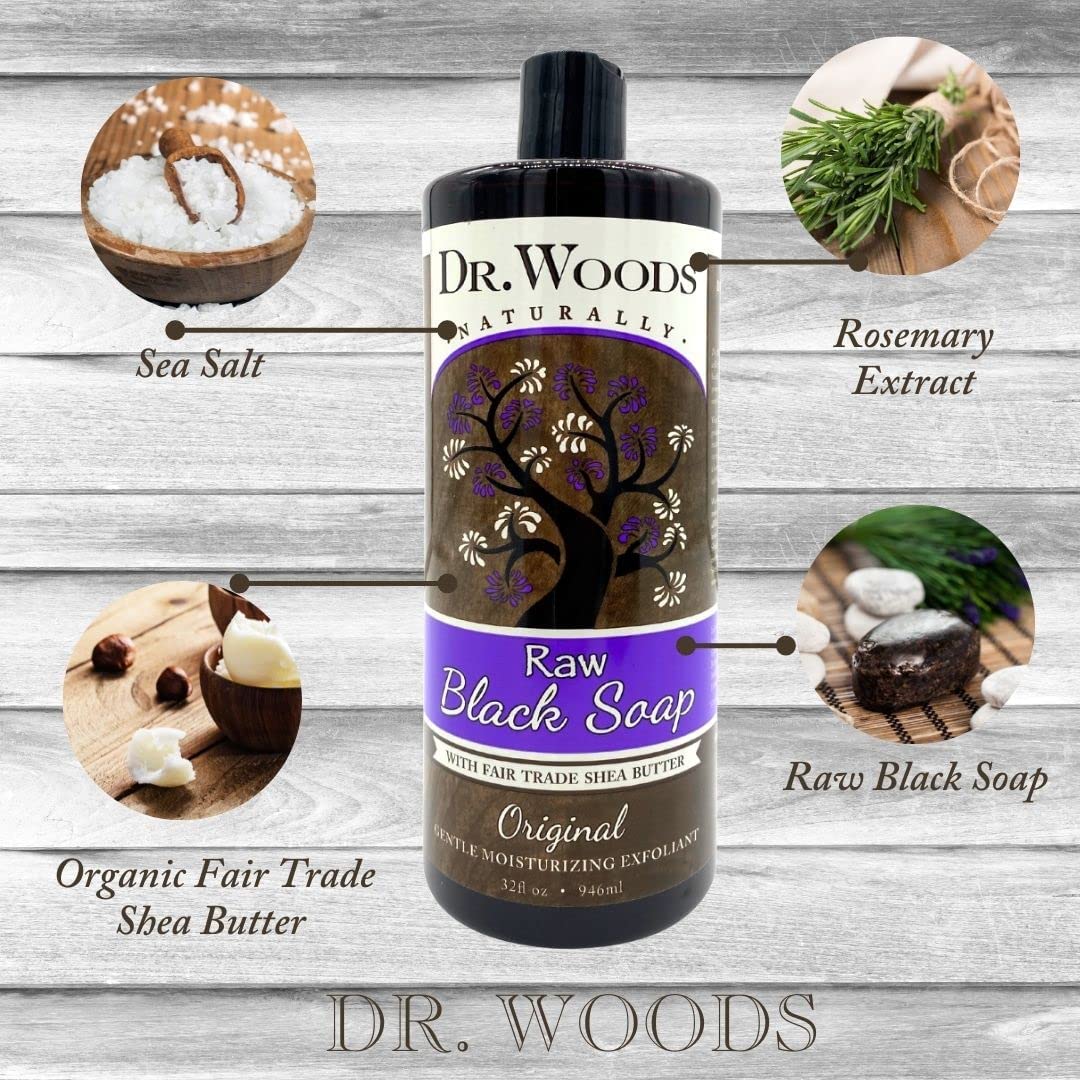 Dr. Woods Naturally Original Gentle Moisturizing, Raw Black Soap 32 oz (Pack of 12)