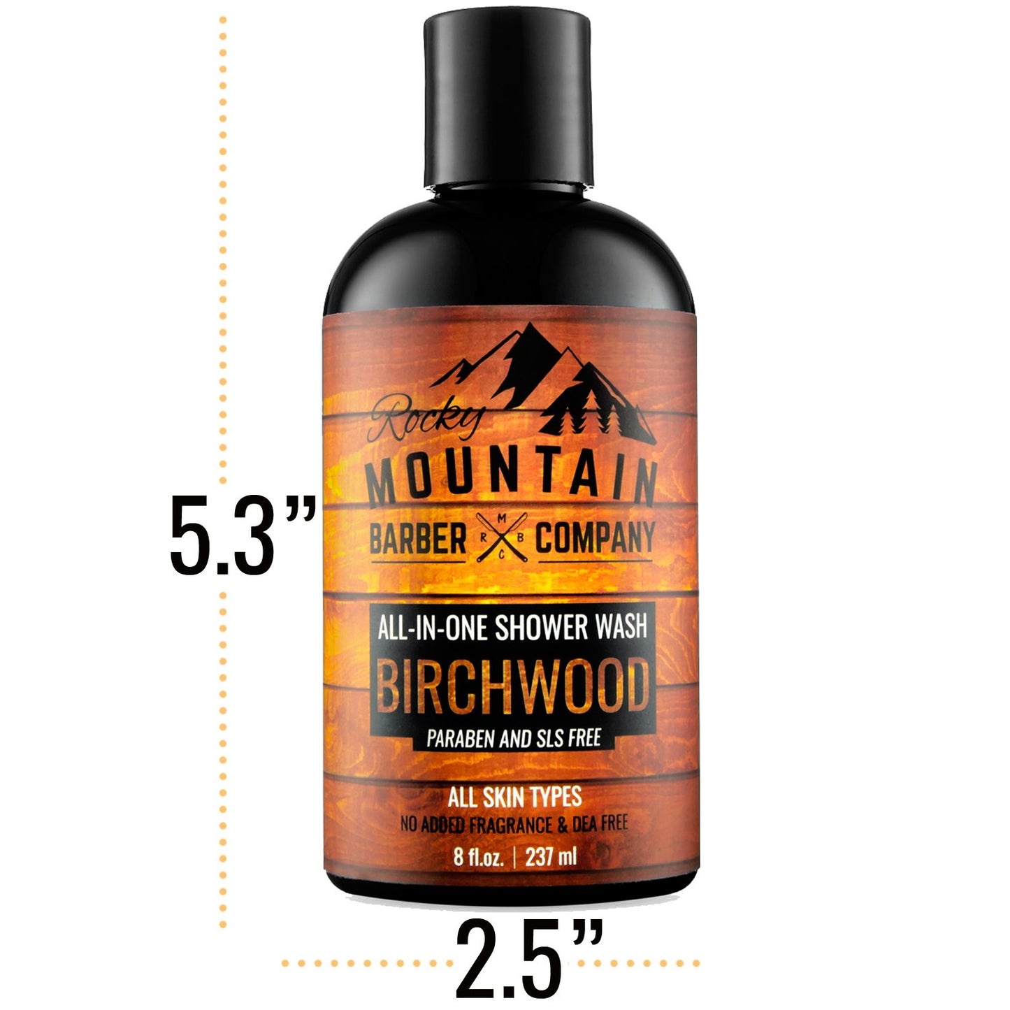 Rocky Mountain Barber Company Birchwood All-In-One Body Wash - Shampoo, Body Wash, Conditioner, Face Wash & Beard Wash with Essential Oils - 8 oz