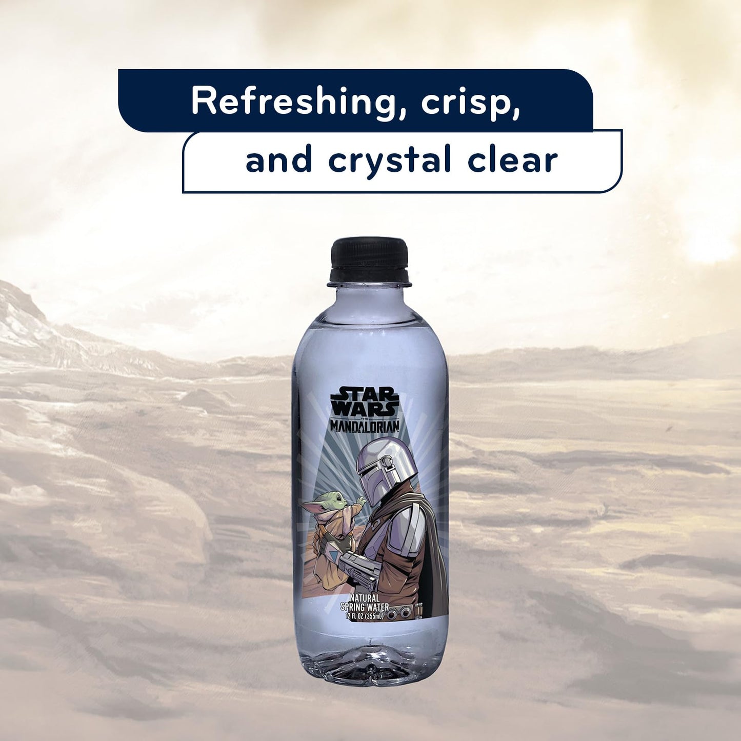 PULSE Star Wars The Mandalorian Natural Spring Water - Disney Bottles - Filtered Spring - BPA-Free Recyclable - 12 Pack