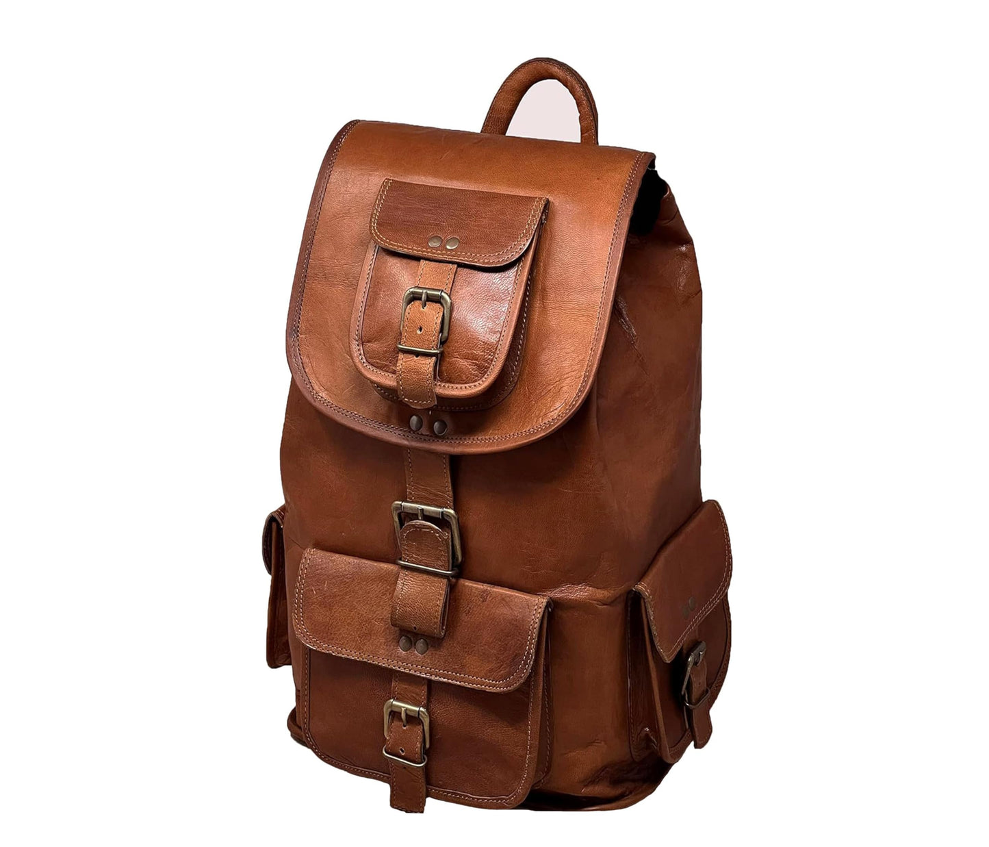 Jaald 18" Leather Laptop Backpack Vintage Rucksack Daypack College Bag School Picnic Bag Full Grain Leather