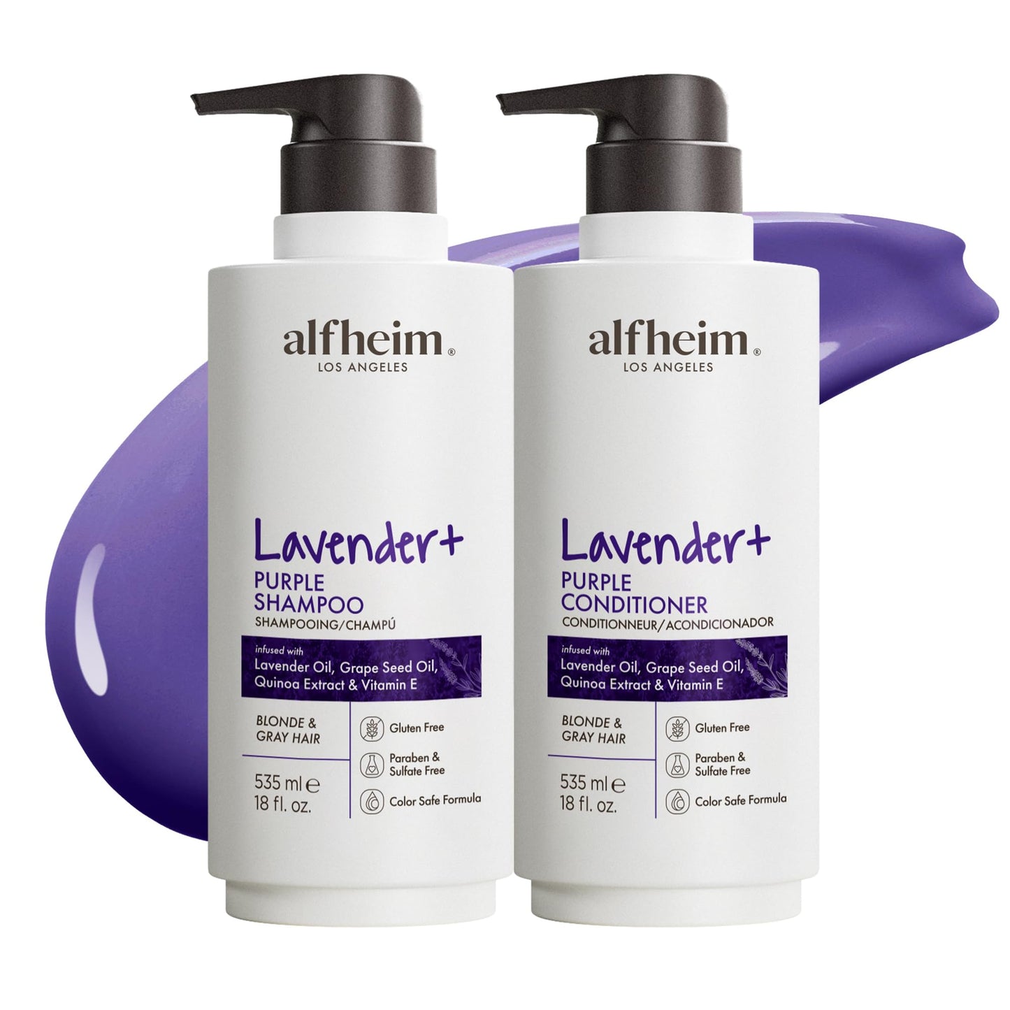 ALFHEIM Lavender+ Purple Shampoo & Conditioner Set for Blonde, Silver & Color-Treated Hair - Deeply Hydrates & Restores Cool Radiance - with Quinoa