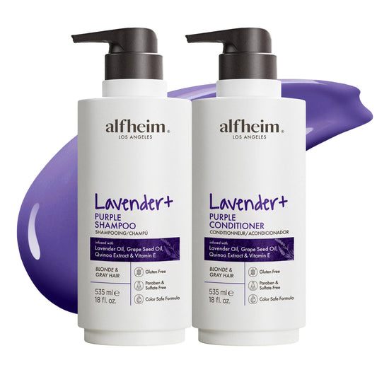 ALFHEIM Lavender+ Purple Shampoo & Conditioner Set for Blonde, Silver & Color-Treated Hair - Deeply Hydrates & Restores Cool Radiance - with Quinoa