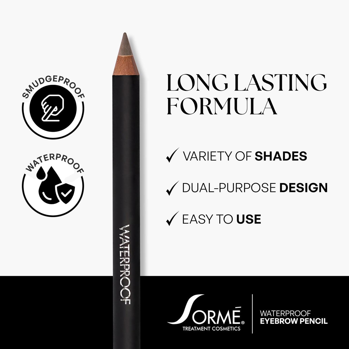 Sorme Natural Definitive Waterproof Eyebrow Pencil 0.04 oz | Smudgeproof Soft Gray Eye Brow Pencil | Dual Purpose Brow Pencil and Brush Combo | High