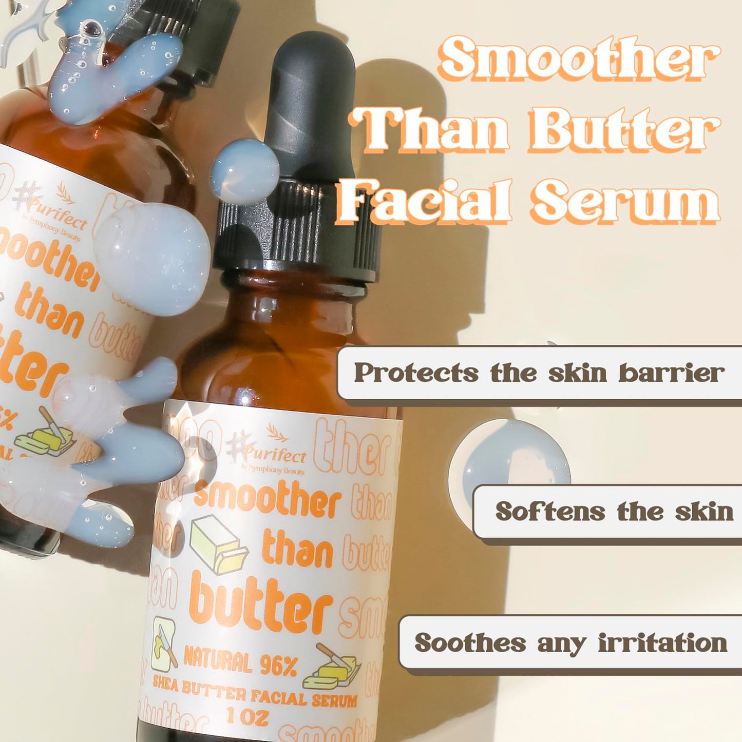 Purifect Shea Butter Moisturizing Facial Serum - Moisturizes Dry Skin with Vitamin E Oil, Protects the Skin Barrier, Nourishes & Soothes, Promotes