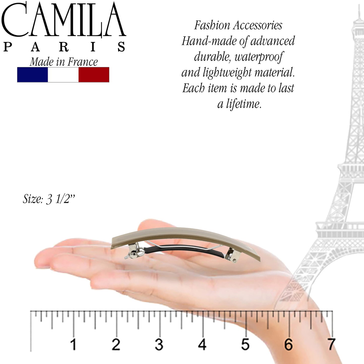 Camila Paris CP3385 French Hair Barrette Clip for Girls, Beige Rubberized Metal Clasp, Strong Hold Grip Hair Clips for Women, No Slip Durable Styling