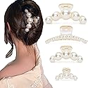 Hair Clips for Women, Large Pearl Hair Claw Clip Set Strong Hold No Slip, Banana Jaw Clip Barrettes, Hair Accessories Birthday Wedding Valentine's Day