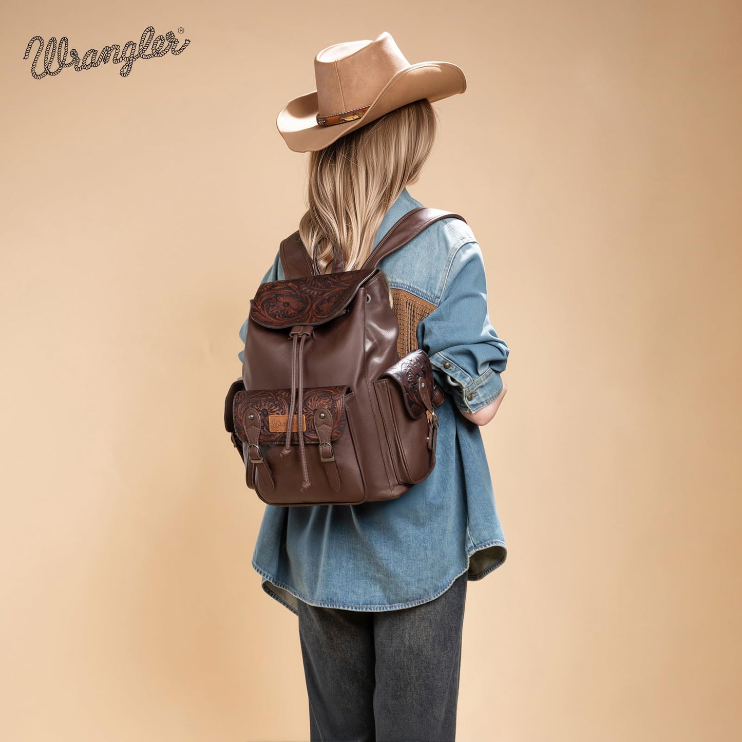 Montana West Wrangler Backpack Purse for Women Men Western Backpack Floral Tooled Travel Bags