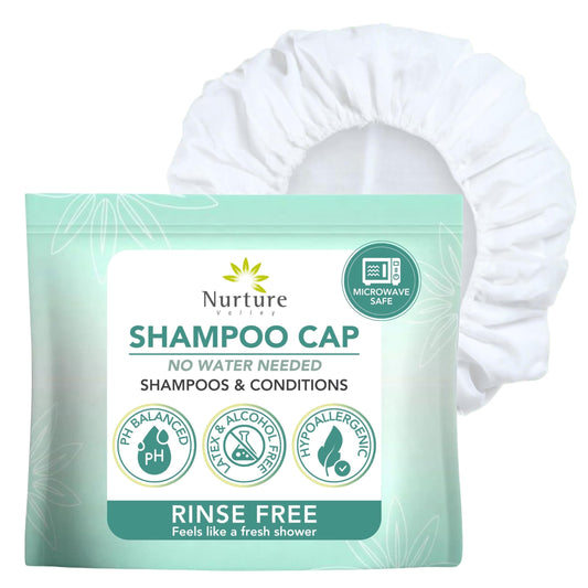No Water Rinse Free Shampoo Cap by Nurture - Microwavable Washing & Conditioning Shower Caps to Wash Hair w/o Bath - Waterless Bathing - Disposable Beauty and Personal Care Nurture Valley