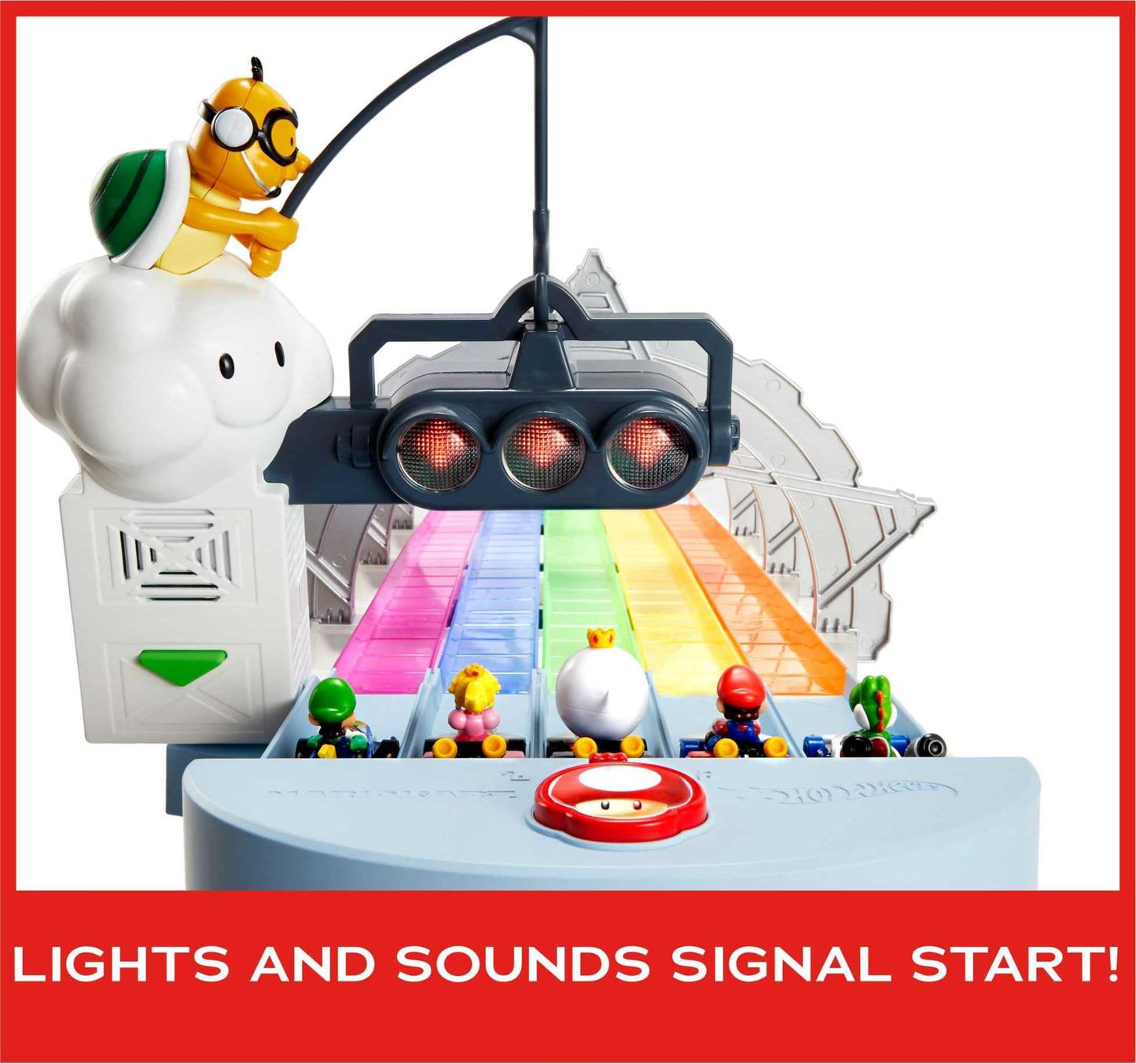 Hot Wheels Mario Kart Rainbow Road Raceway 8-Foot Track Set with Lights & Sounds & 2 1:64 Scale Vehicles, Race with 5-Track Colorful Course with 2…