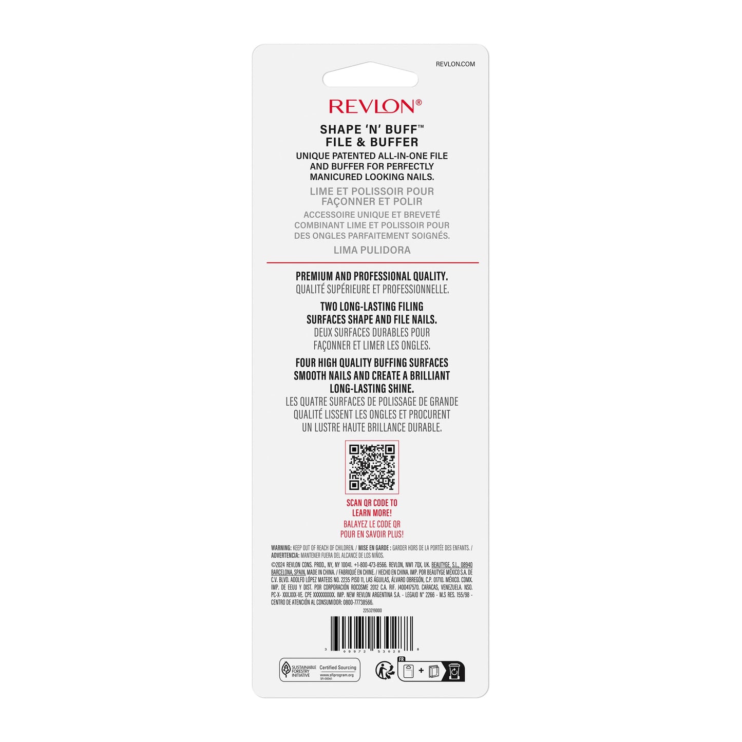 Revlon Shape 'N' Buff Nail Buffer Block, All-in-One Manicure Tool for Shaping & Shining Natural Fingernails, 1 Count