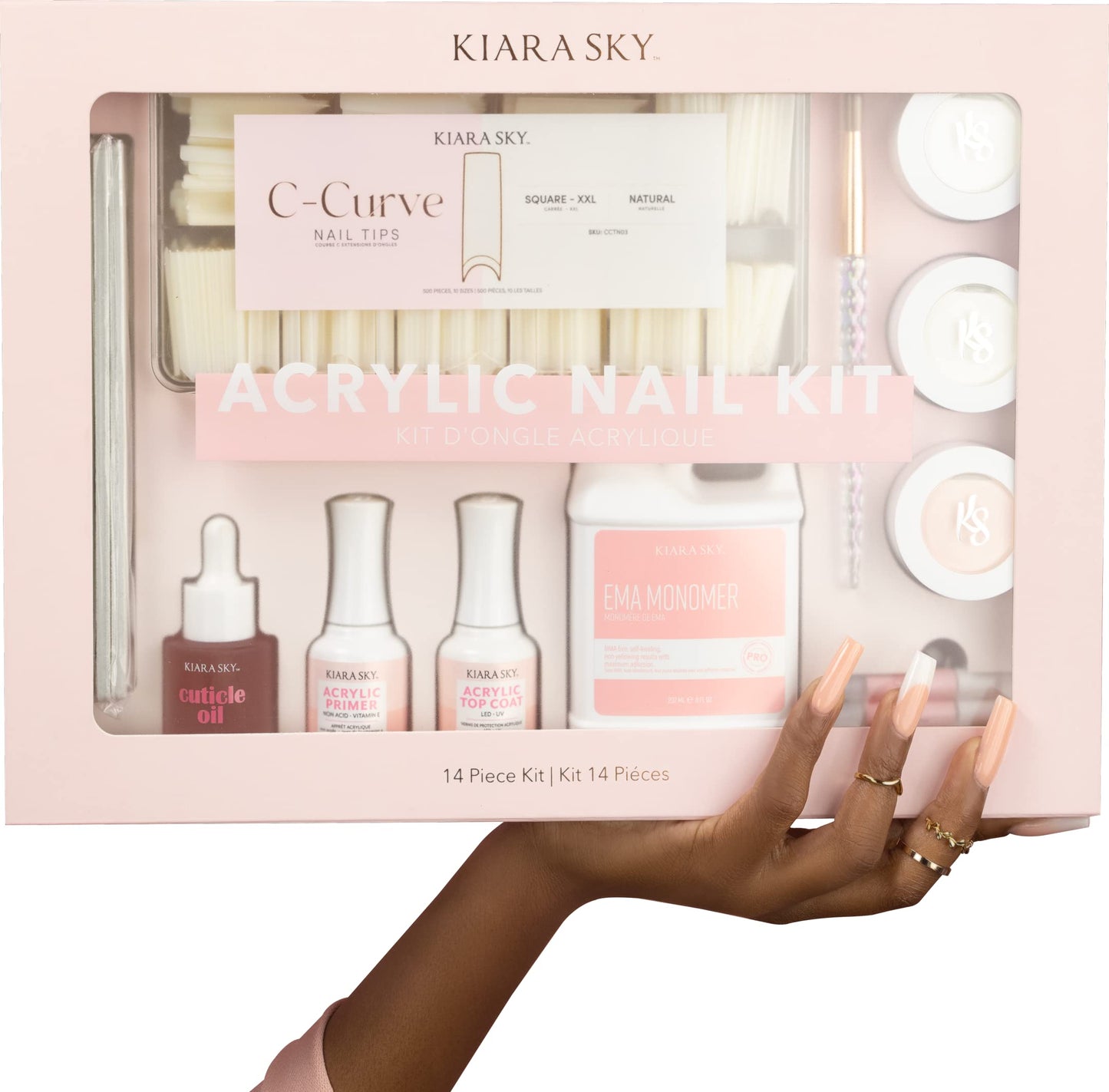 Kiara Sky 14 Piece Acrylic Nail Starter Kit (Includes EMA Monomer, Top Coat, Primer)