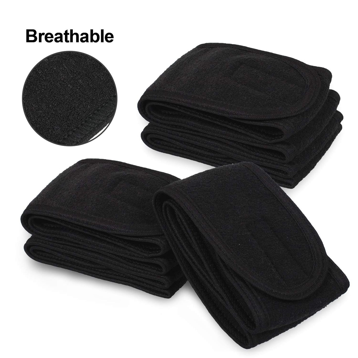 Whaline Spa Facial Headband Head Wrap Terry Cloth Headband 4 Counts Stretch Towel for Bath, Makeup and Sport (Black)