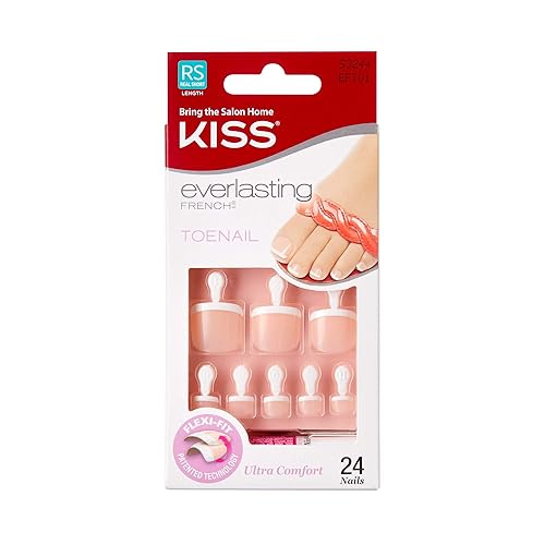 KISS Everlasting, Press On Toenails, Nail Glue Included, 'Limitless', French, Short Size, Squoval Shape, Includes 24 Nails, 2g Glue, 1 Manicure Stick