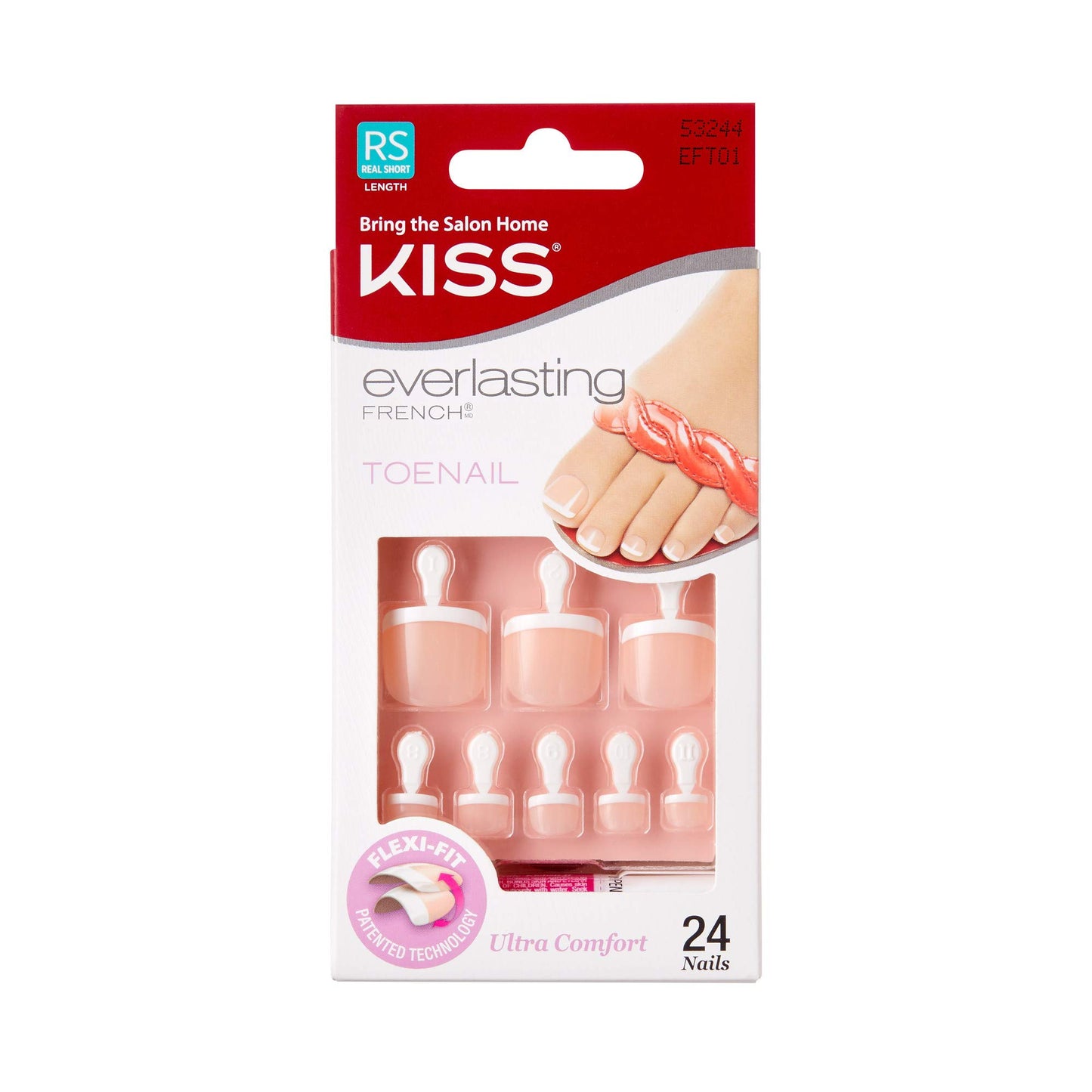 KISS Everlasting, Press On Toenails, Nail Glue Included, 'Limitless', French, Short Size, Squoval Shape, Includes 24 Nails, 2g Glue, 1 Manicure Stick