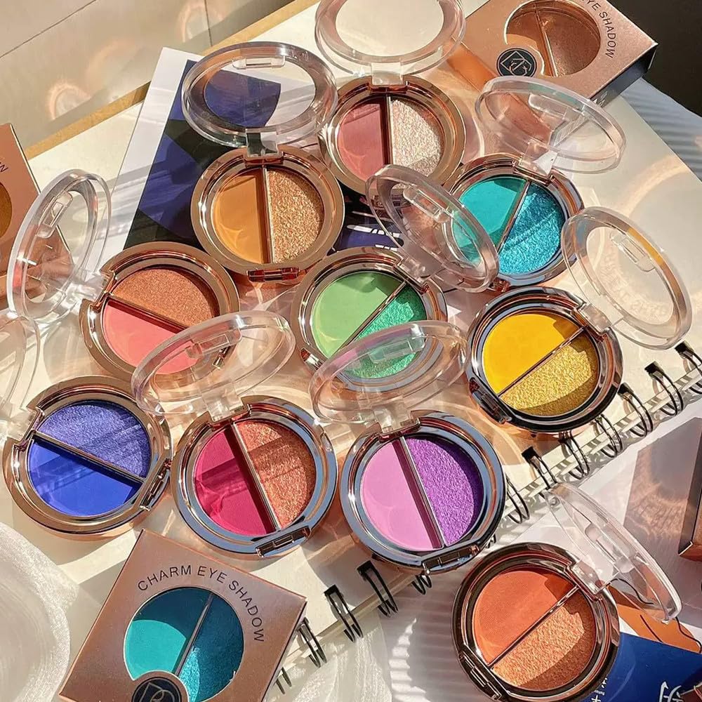 Timipoo Double color eye shadow, high pigment eye makeup palette, matte shimmer metal eye shadow powder, waterproof and durable color eye makeup