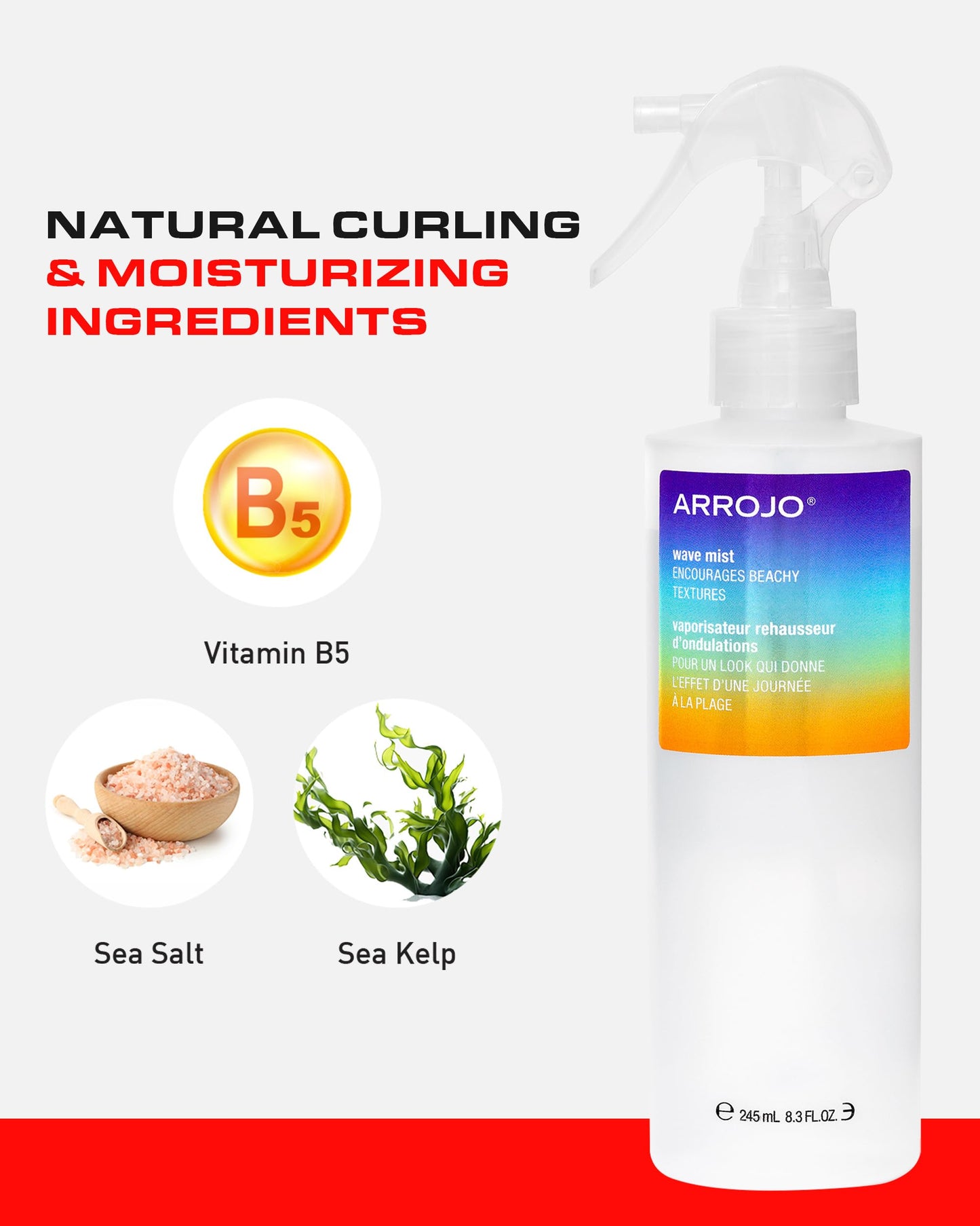 Arrojo Wave Mist Sea Salt Spray - Sulfate & Paraben-Free Sea Salt Hair Texture Spray - Adds Beach Waves, Volume, & Light Hold for All Hair Types, 8.3