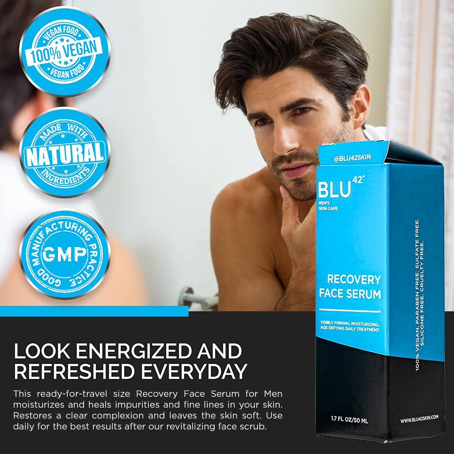 Blu42 Men's Recovery Face Serum | Anti-Aging, Hydrating for most skin types | 50ml
