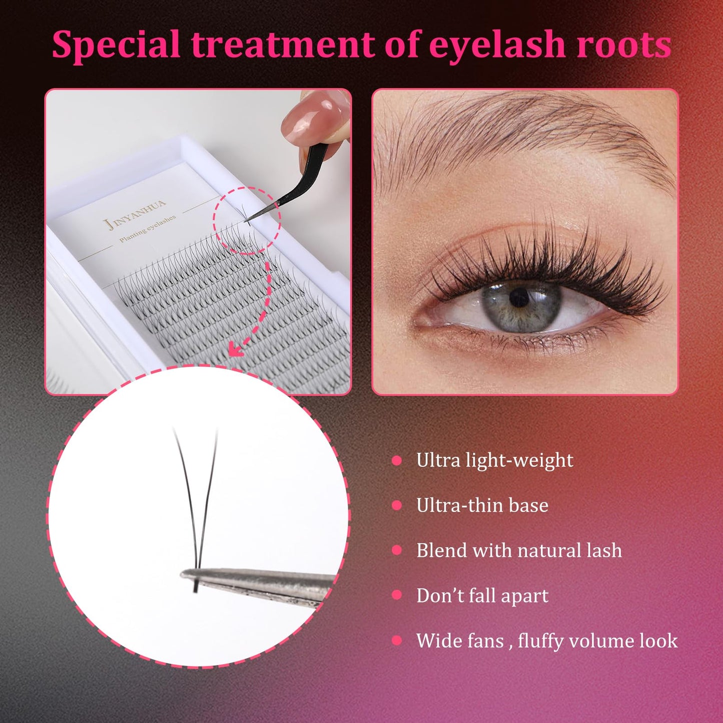 2d Volume Eyelash Extensions Premade Fans Eyelashes Short Stem 0.10mm Thickness C/D Curl 8-14mm Super Soft Handmade Fans Lashes Extensions…