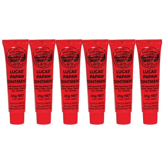 Lucas' Papaw Ointment 0.9 oz (25g) Tube, Papaya Moisturizing Cream for Lips & Skin, Multi-Purpose Skin Care Ointment, Australian Made, 6 Pack, Travel Beauty and Personal Care Lucas’ Papaw Remedies