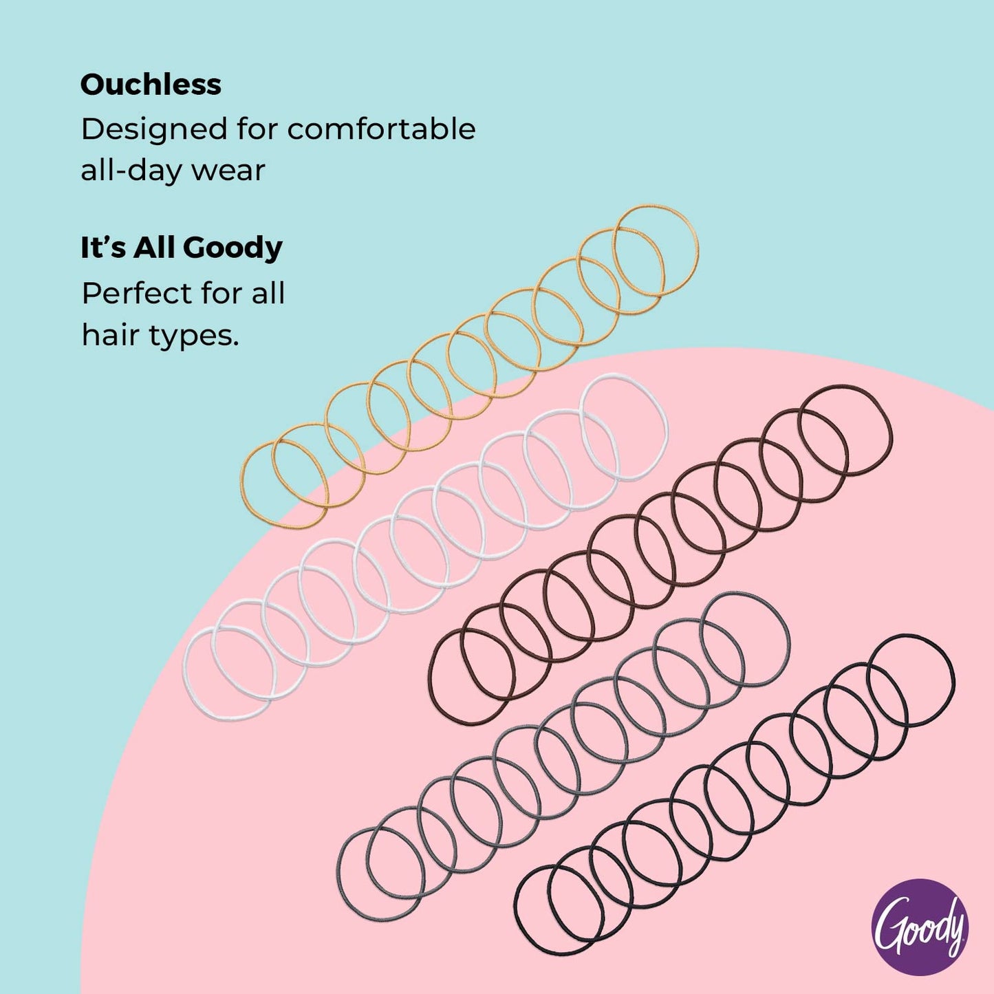 Goody Ouchless Elastic Hair Ties - 50 Ct, Assorted Neutrals, 2MM Rubber Bands for Hair, Pain-Free Hair Accessories for Women & Men, Made Beauty and Personal Care GOODY