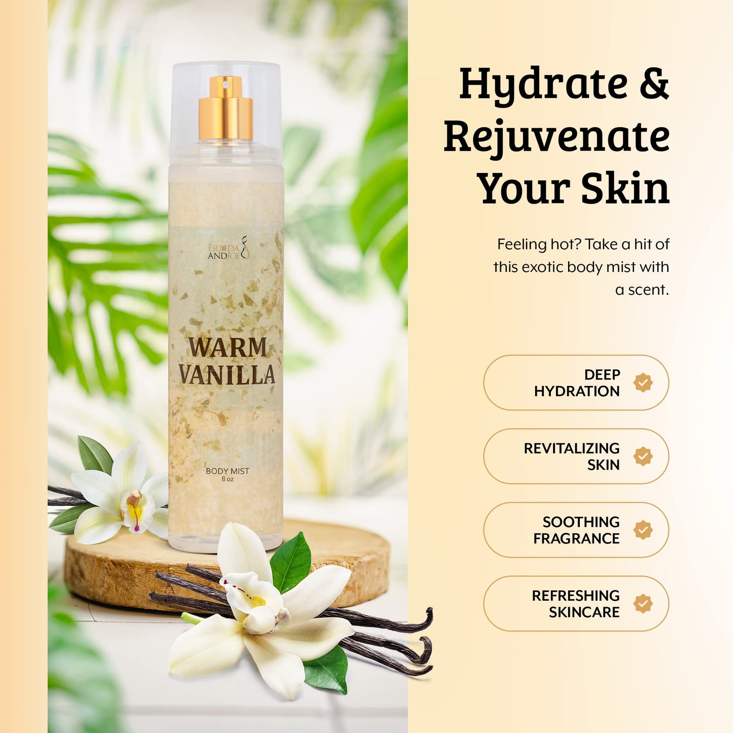Freida and Joe Warm Vanilla Unisex, Womens Perfume Fragrance Body Mist & Sprays, Women's Fruity Luxury Scented Gifts & Presents, 8 oz Fine Mist Spray Beauty & Personal Care Freida and Joe
