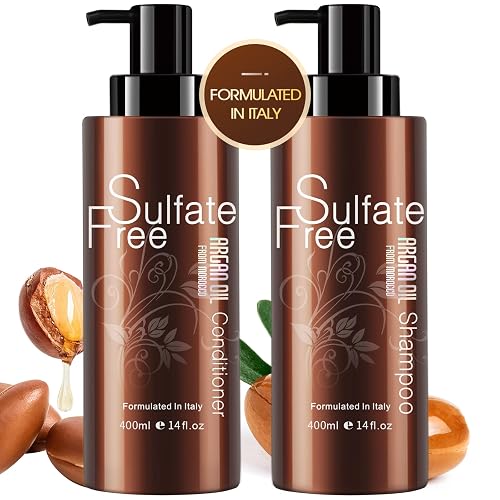 Natural Organic Sulfate Free Moroccan Argan Oil Shampoo and Conditioner Set - Color Safe Treatment, UV Protection, Intense Moisturizing For Dry