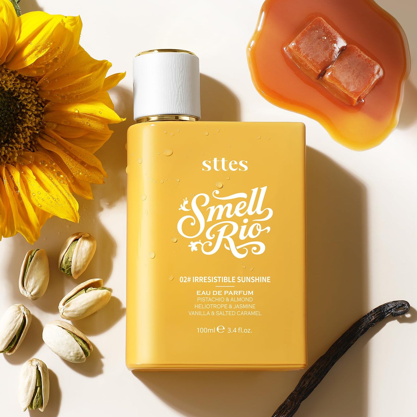 Sttes Perfume 02# Irresistible Sunshine for Women - Pistachio, Vanilla & Salted Caramel Eau de Perfume 100ml (3.4fl oz) Sweet Gourmand Caramel Vanilla Beauty and Personal Care Sttes