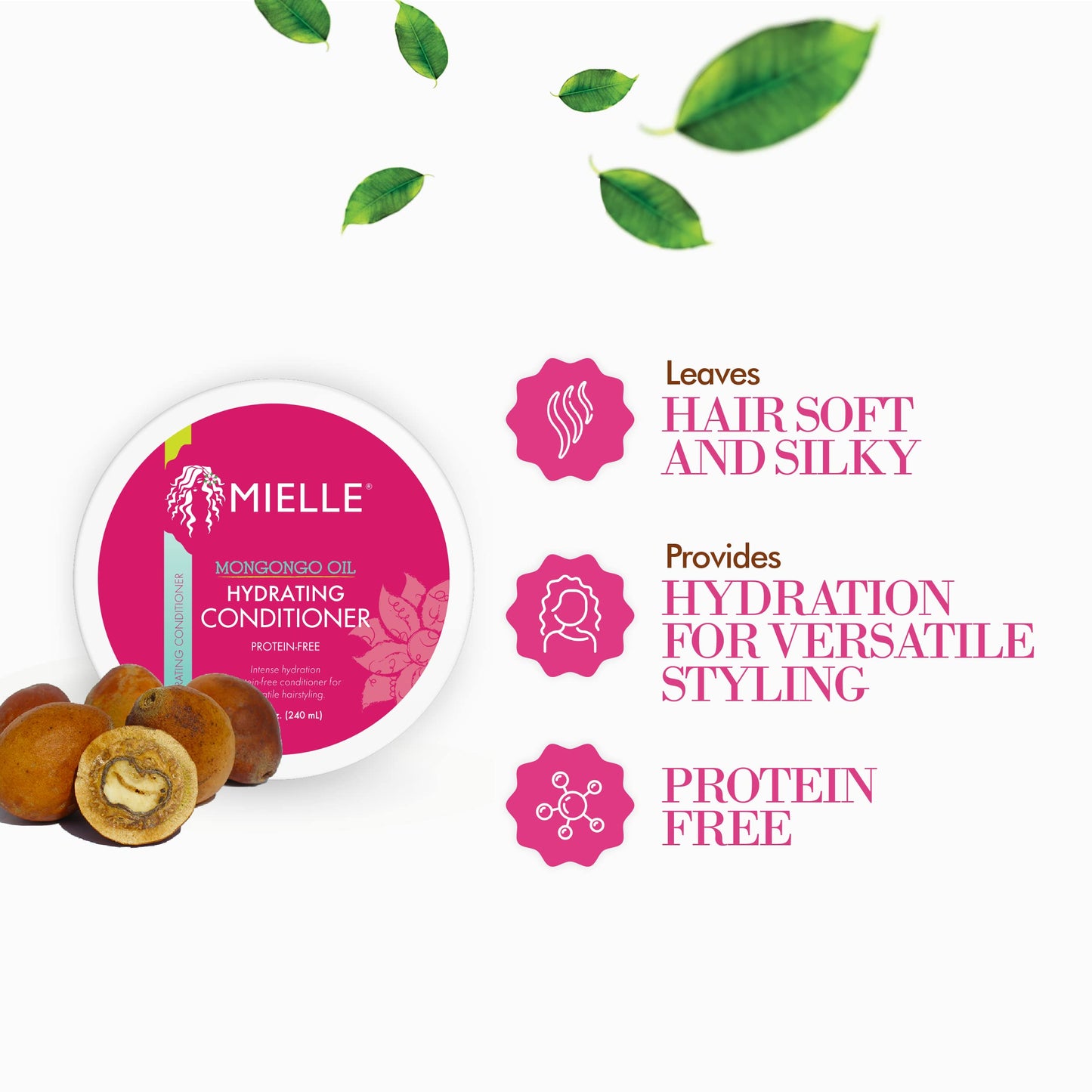 Mielle Organics Mongongo Oil Protein-Free Hydrating Hair Conditioner - Deep Conditioner for Dry, Damaged Hair - Infused with Almond Oil for Improved