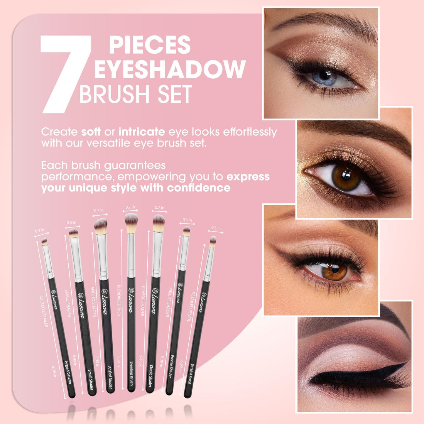 Eye Makeup Brushes Eyeshadow Brush Set - 7pcs Soft Synthetic Brush Kit - For Blending Eyeshadow, Eyeliner, Crease, Eyebrow - Long Lasting, Apply