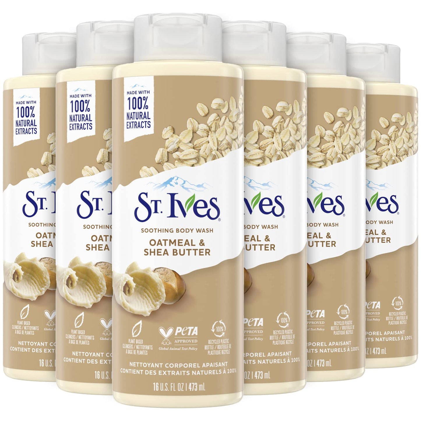 St. Ives Body Wash - Soothing Moisturizing Cleanser with Oatmeal & Shea Butter, Made with Plant-Based Cleansers and 100% Natural Extracts, 16 Oz Ea