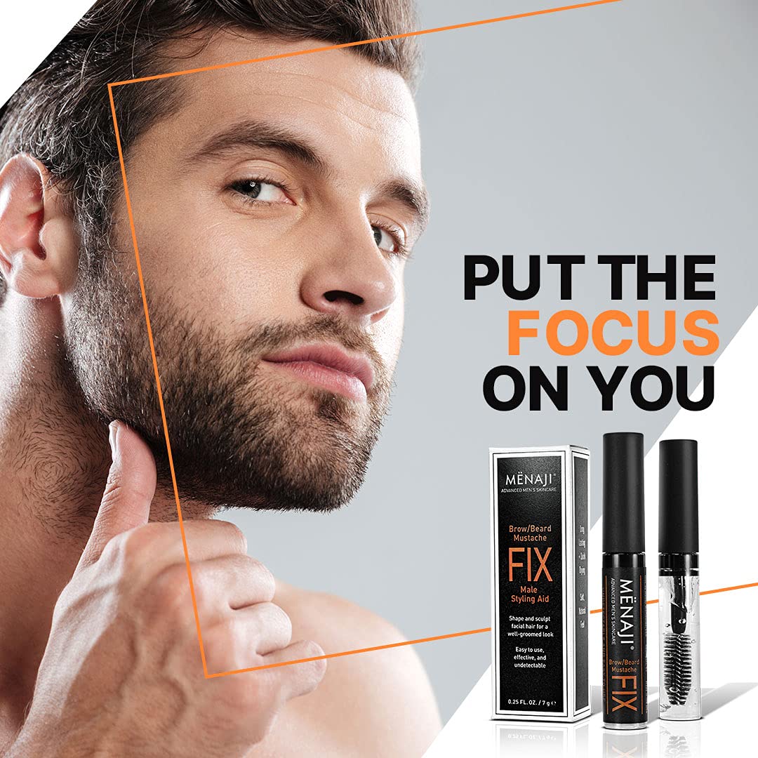 ME?NAJI The Fix - Mens Beard and Brow Gel - Hold and Setting Gel with Spiral Brush - Long Lasting - Keep Facial Hair in Place - 0.25 Oz