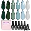 Beetles Green Gel Nail Polish Set, 6 Colors Dark Green Gray Blue Baby Blue Color Gel Nail Polish Misty Soak Off DIY Home Uv Nails Gifts for Women