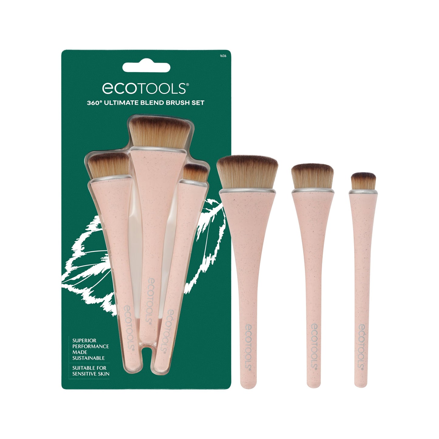 EcoTools 360 Ultimate Blend Makeup Brush Kit, For Cream, Liquid, & Powder Foundation, Blush, & Bronzer, Buff & Blend Makeup, Full Coverage, Dense